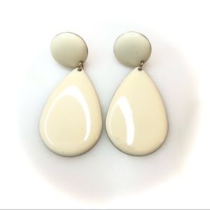Cream Retro Enamel Teardrop Dangle Earrings